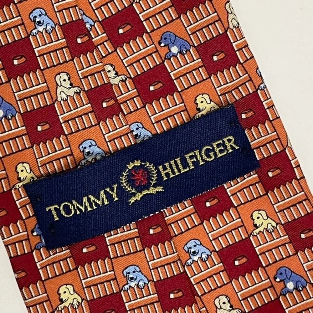 Tommy Hilfiger‎ Necktie Orange Blue Novelty Puppy Dogs Tie 3.5